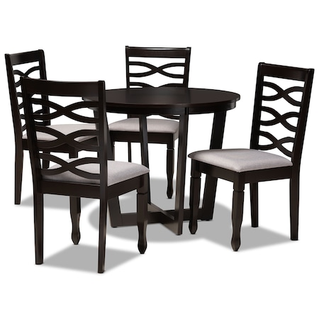 Baxton Studio Leda Grey Upholstered and Dark Brown Finished Wood 5-Piece Dining Set 169-9406-10898